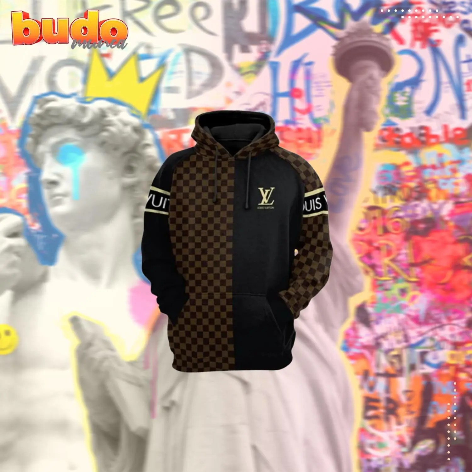 Louis vuitton brown black luxury unisex premium hoodie luxury brand outfit for men women - hot new